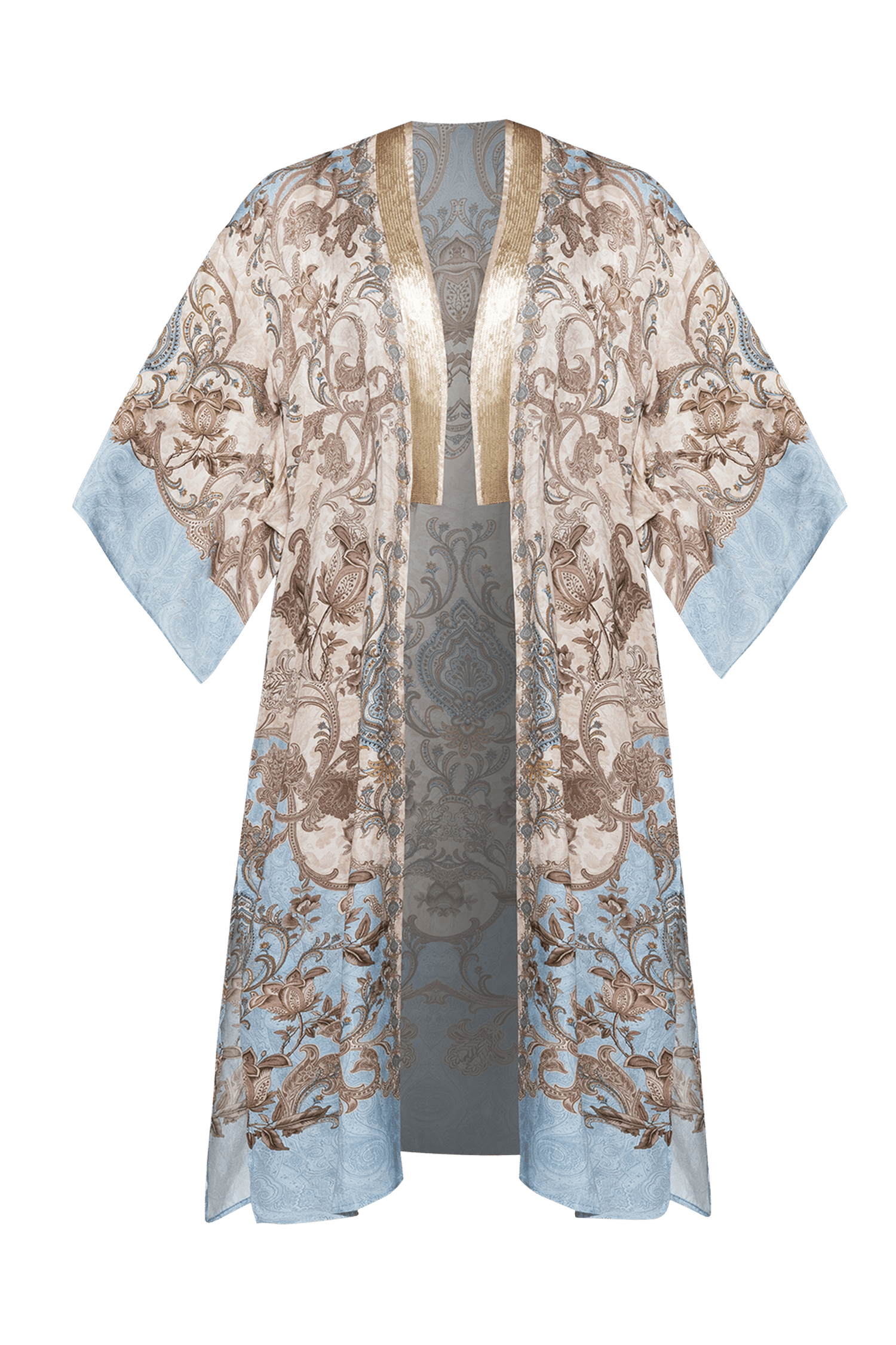 LUXURY SATIN VISCOSE KIMONO - PAISLEY SKY
