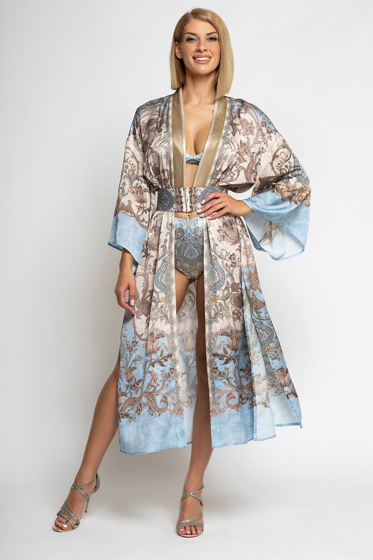 LUXURY SATIN VISCOSE KIMONO - PAISLEY SKY