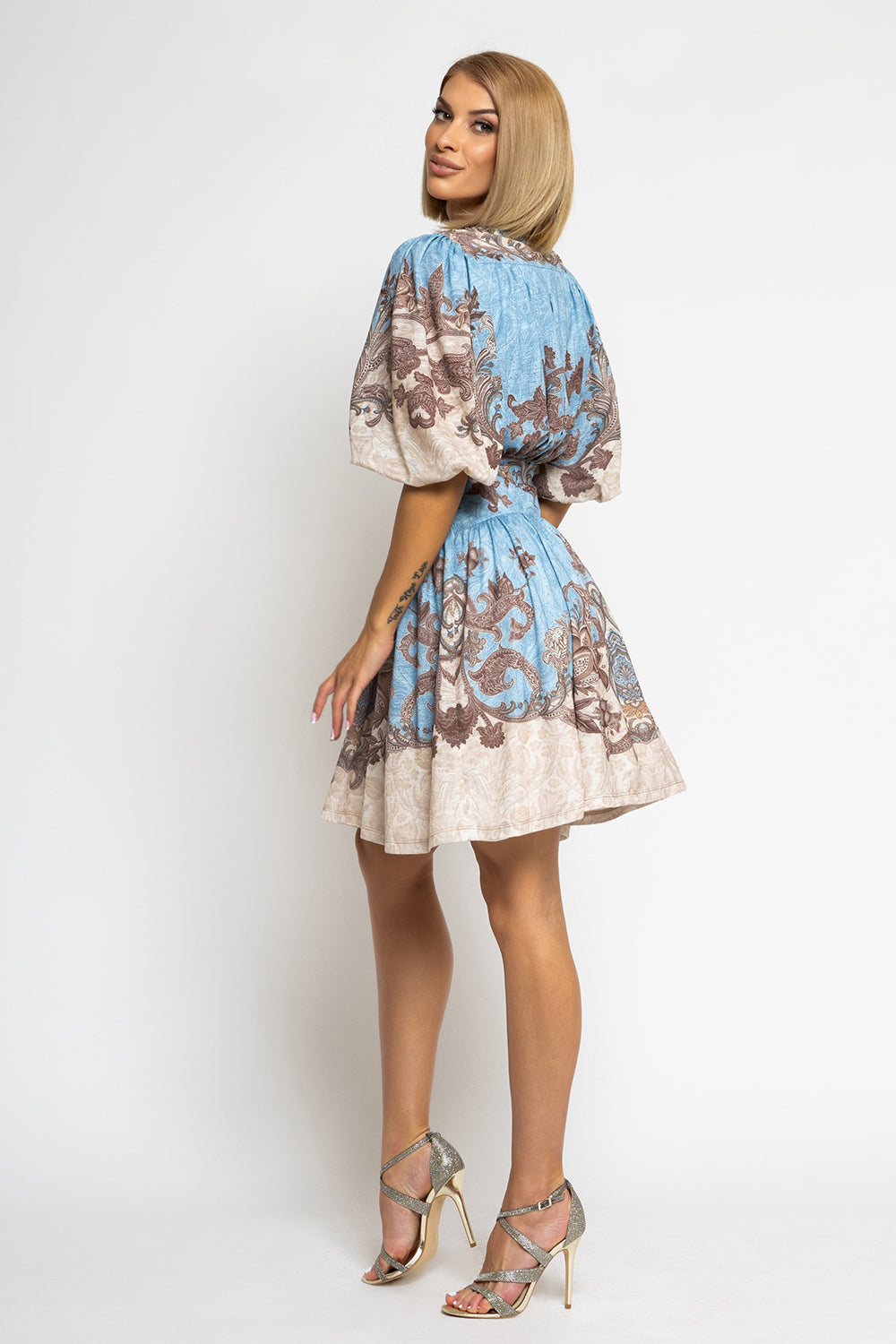 DRESS WITH VOLUME SLEEVES - PAISLEY SKY