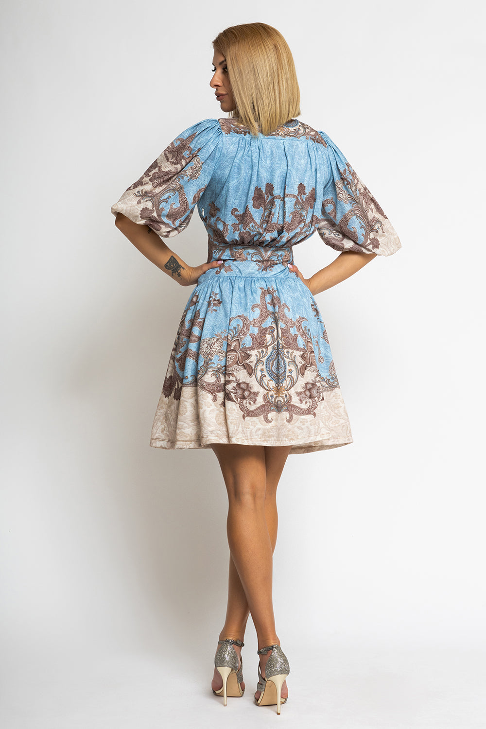 DRESS WITH VOLUME SLEEVES - PAISLEY SKY