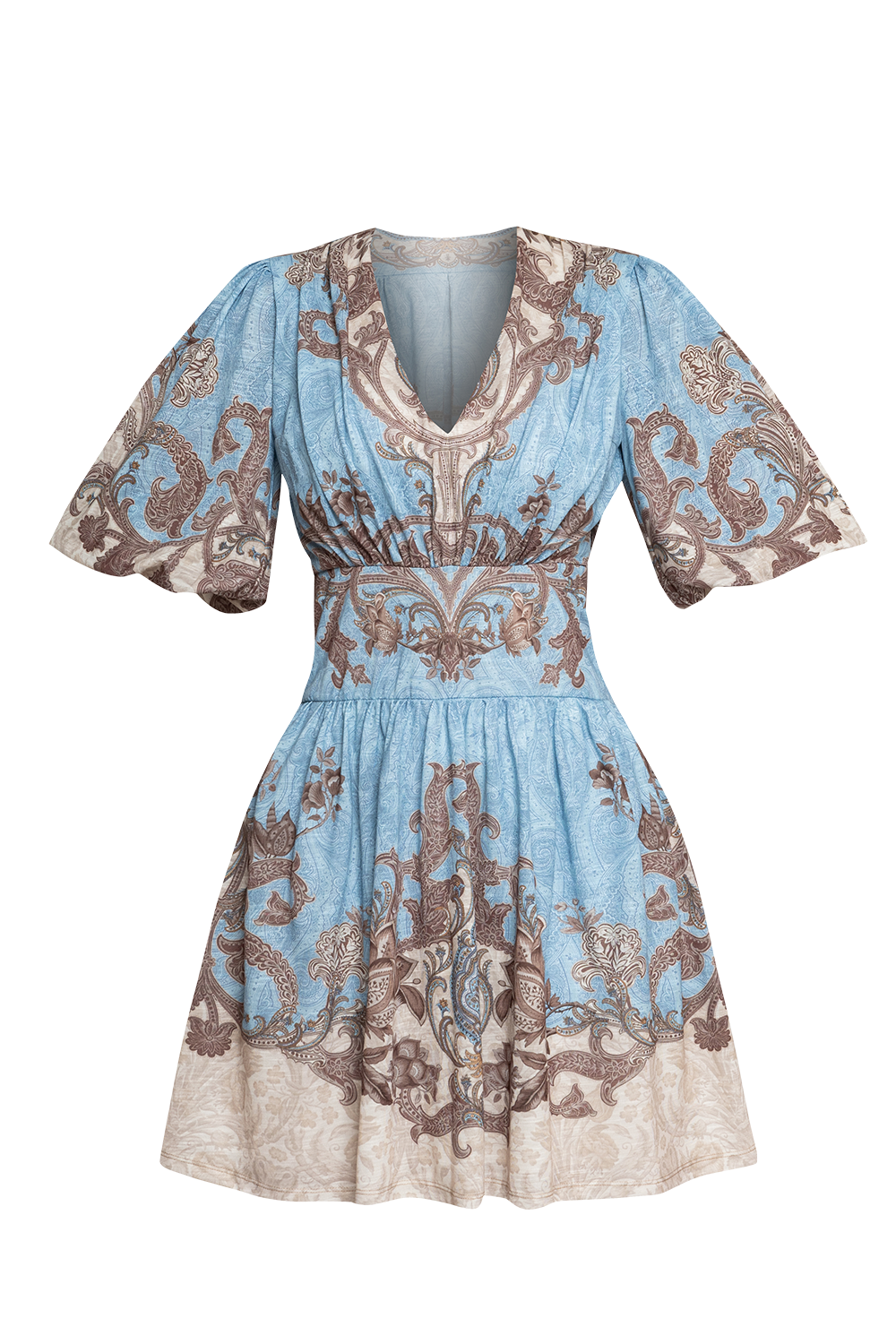 DRESS WITH VOLUME SLEEVES - PAISLEY SKY