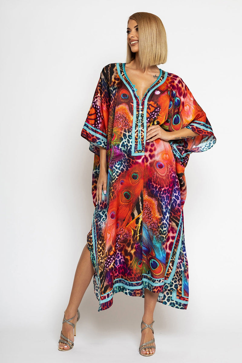SATIN VISCOSE CAFTAN - LEO NEON WILD JIORO РОКЛЯ КАФТАН ОТ ВИСКОЗА - LEO NEON JIORO