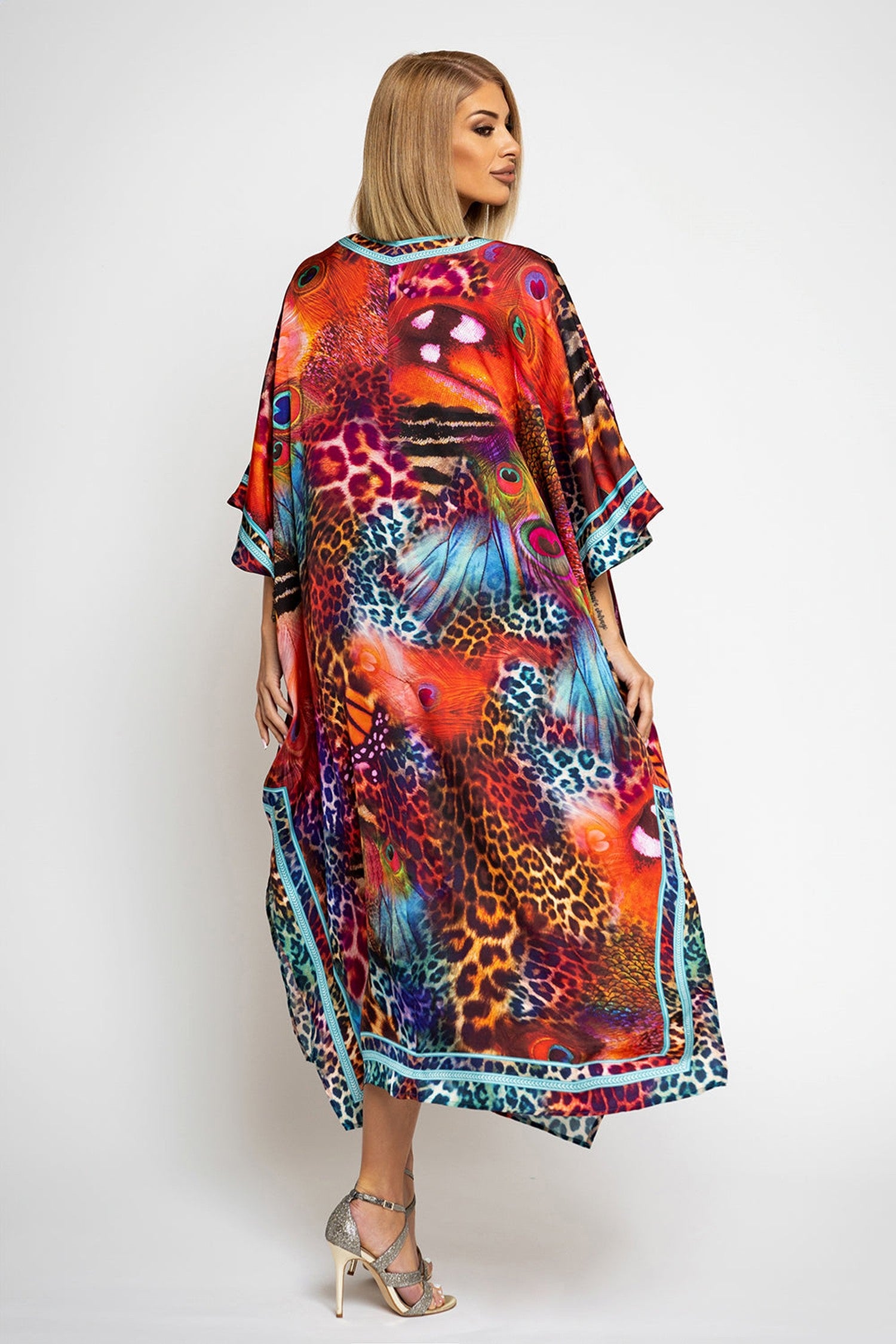 SATIN VISCOSE CAFTAN - LEO NEON WILD