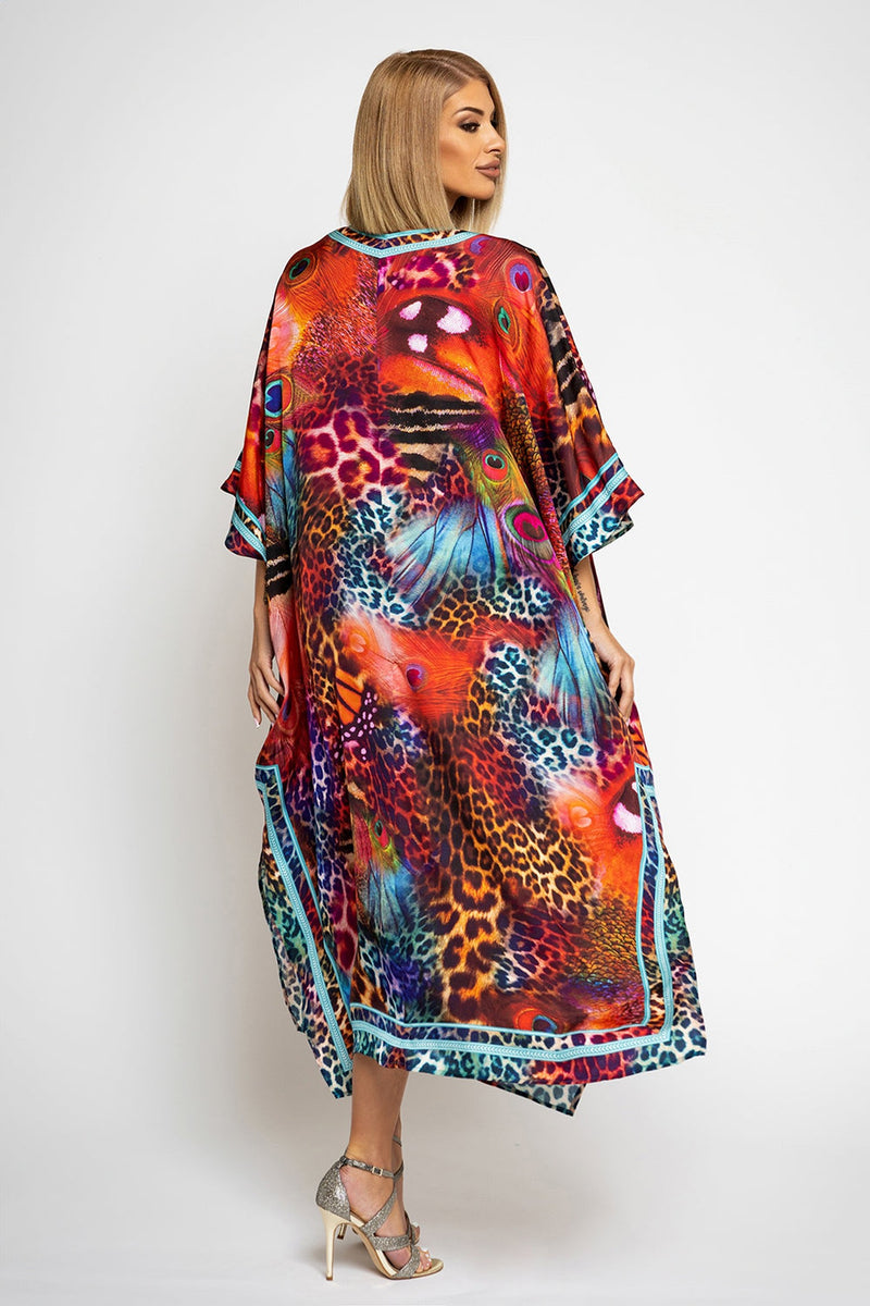 SATIN VISCOSE CAFTAN - LEO NEON WILD JIORO РОКЛЯ КАФТАН ОТ ВИСКОЗА - LEO NEON JIORO