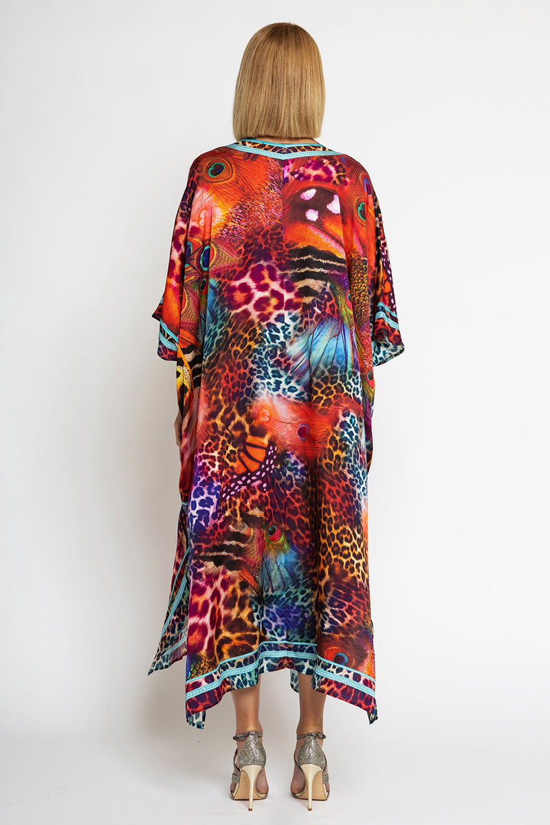 SATIN VISCOSE CAFTAN - LEO NEON WILD