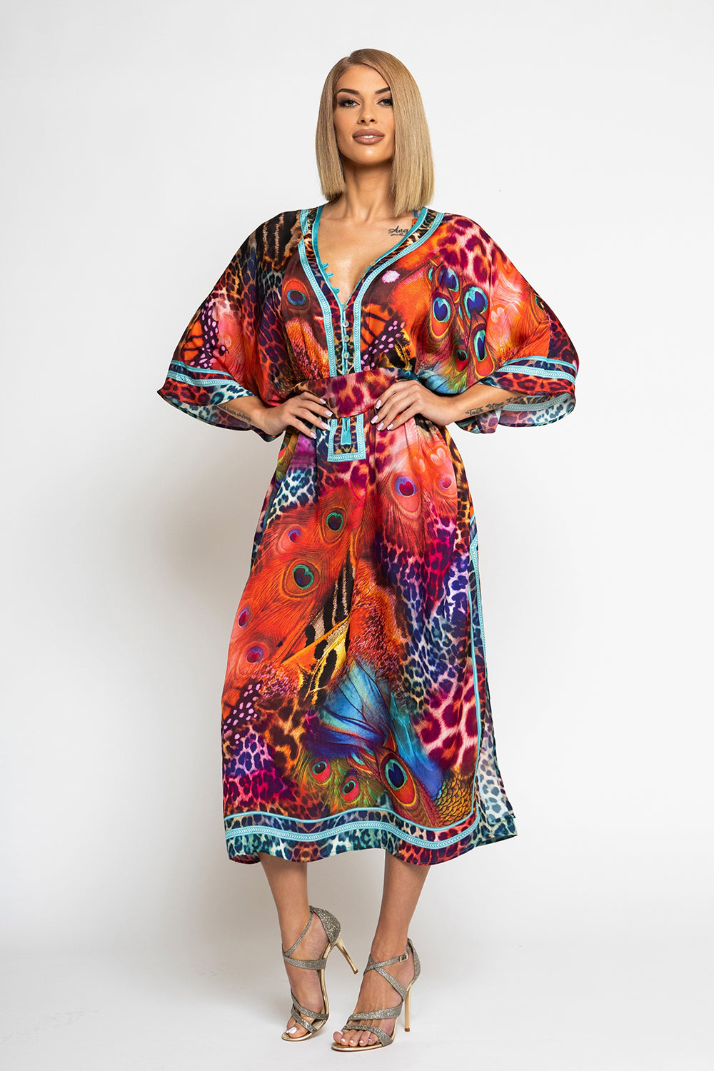 SATIN VISCOSE CAFTAN - LEO NEON WILD