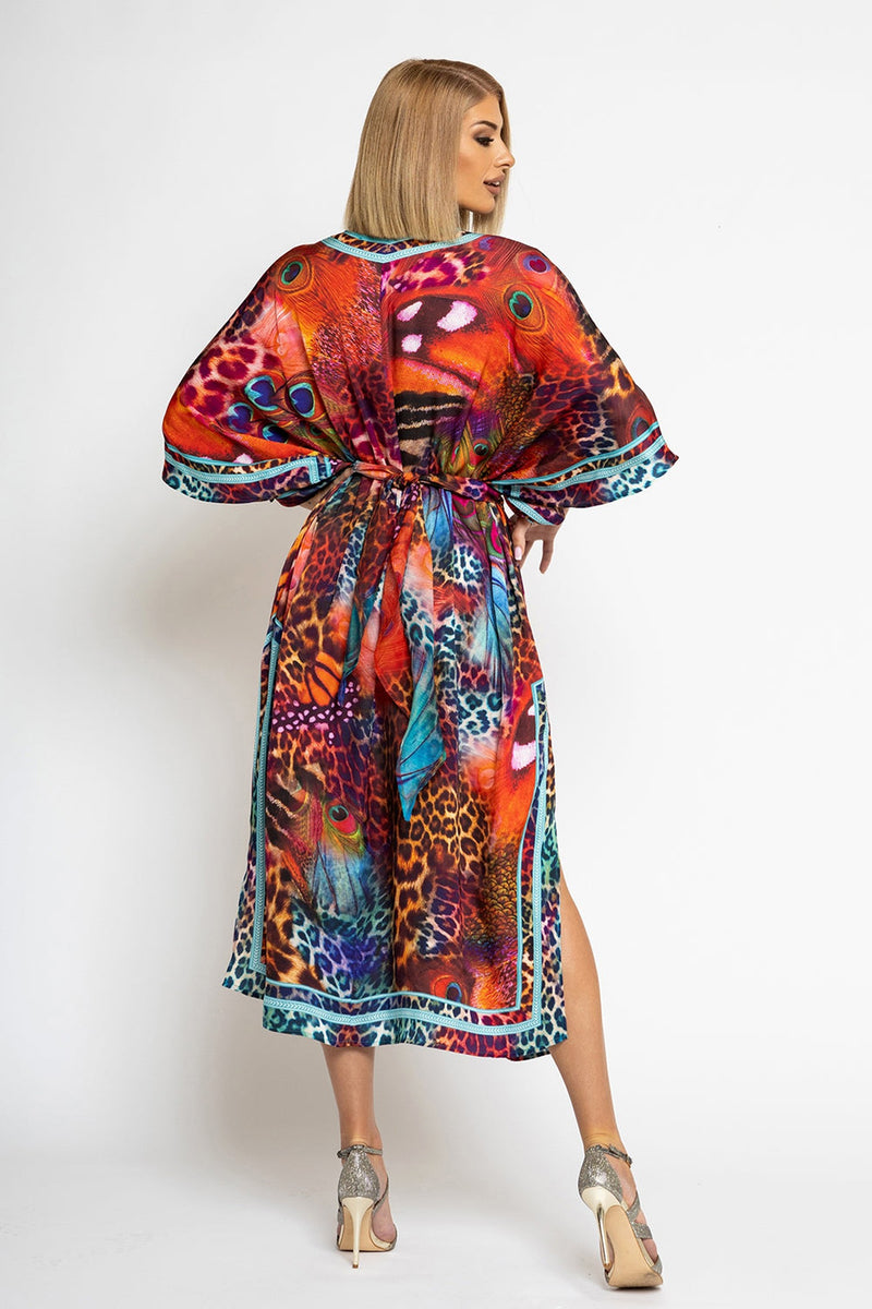 SATIN VISCOSE CAFTAN - LEO NEON WILD
