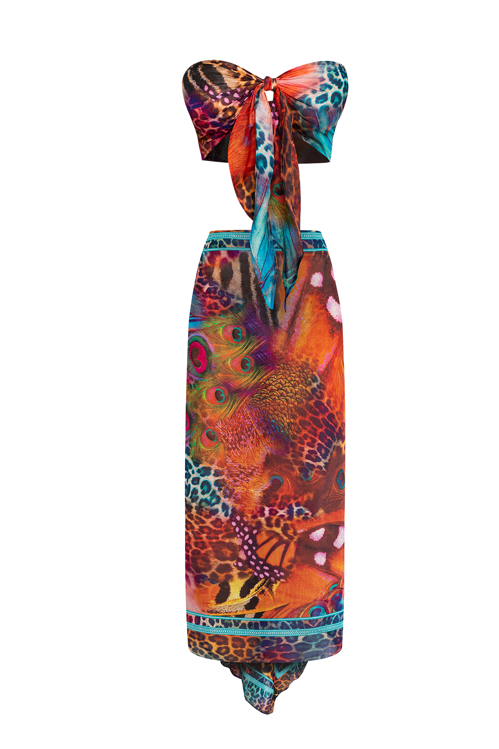 SILK AND COTTON PAREO AND SCARF SET - LEO NEON WILD
