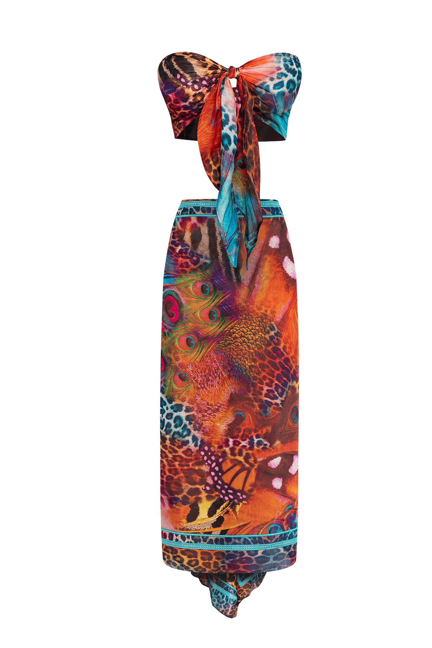 SILK AND COTTON PAREO AND SCARF SET - LEO NEON WILD