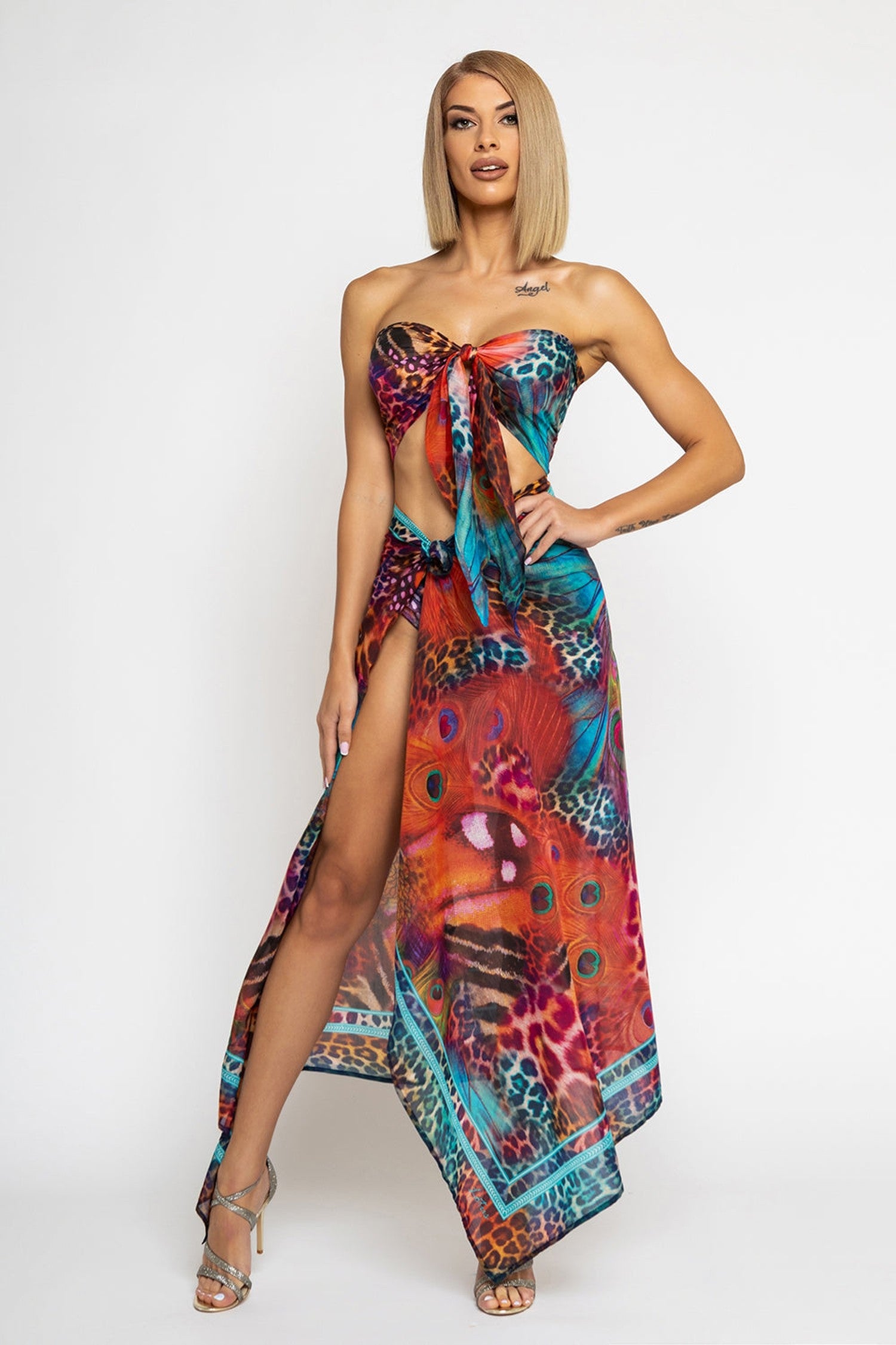 SILK AND COTTON PAREO AND SCARF SET - LEO NEON WILD