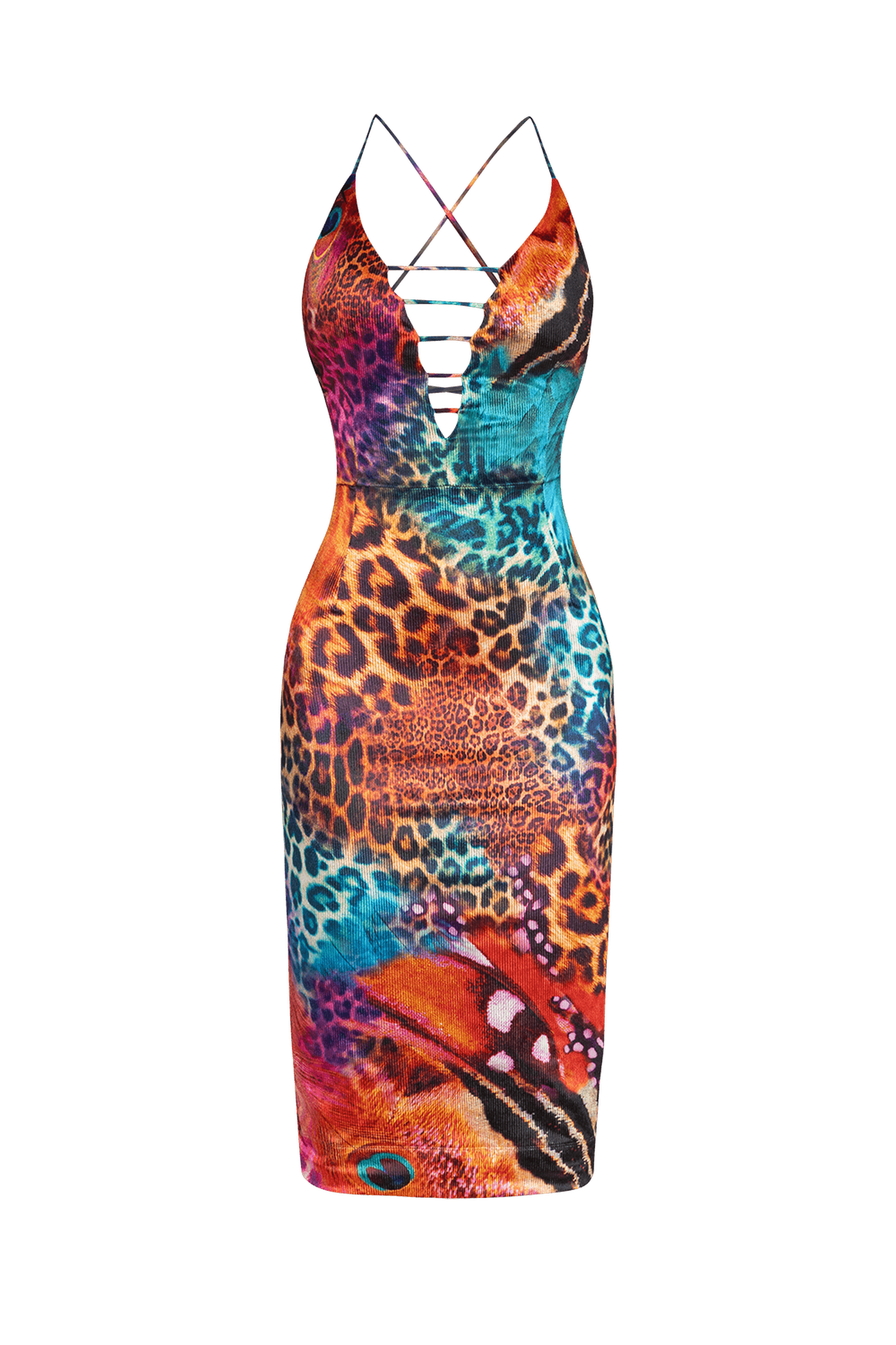 RIBBED VELVET BACKLESS DRESS - LEO NEON WILD