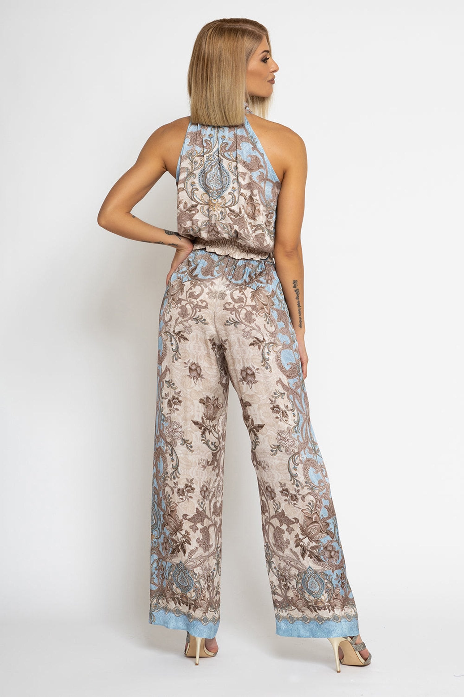 SATIN-VISCOSE-HOSE MIT LOCKEREM SITZ - PAISLEY SKY