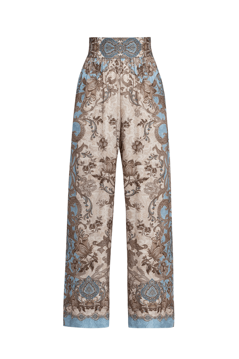 SATIN-VISCOSE-HOSE MIT LOCKEREM SITZ - PAISLEY SKY
