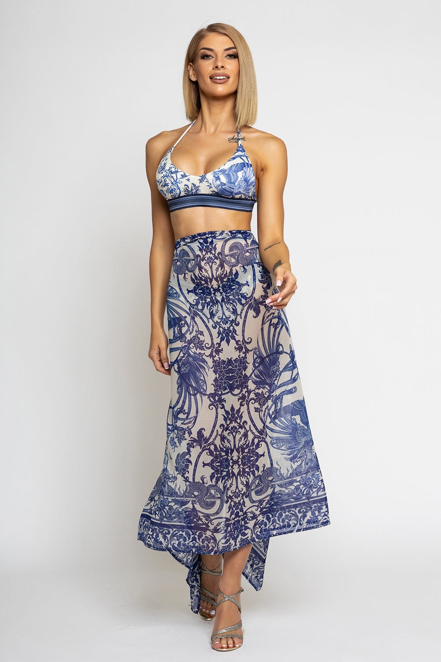 COTTON SILK PAREO AND SCARF SET - ASIA SKY