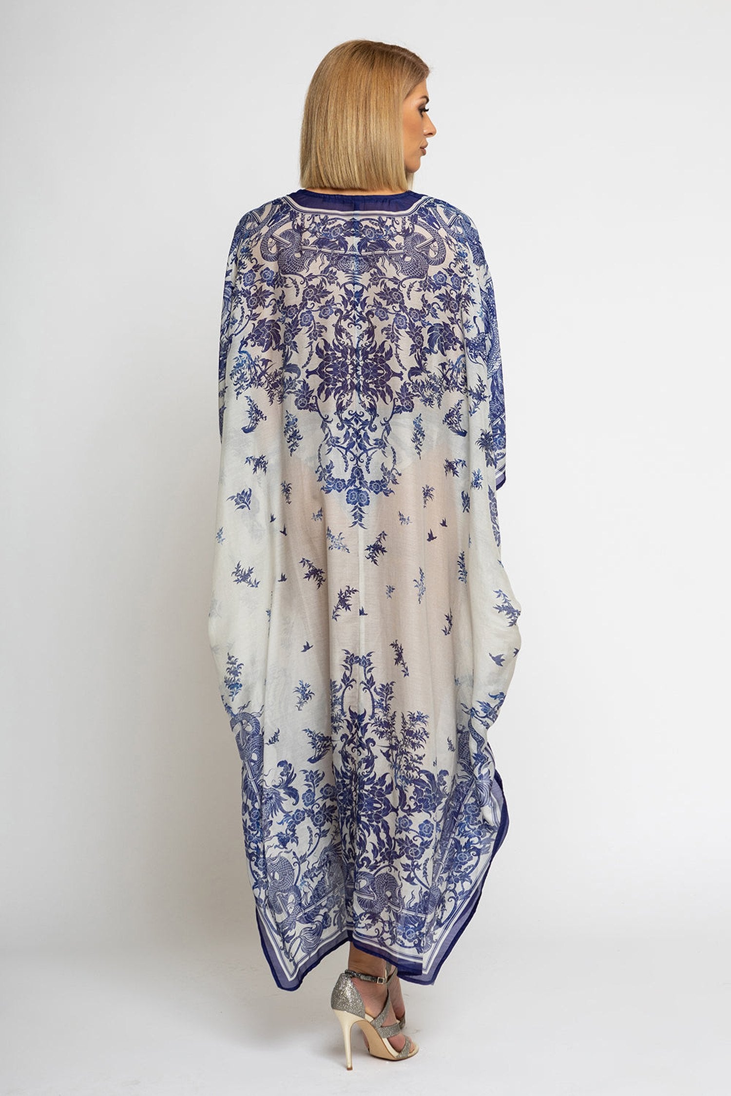Hedvábně bavlněný kaftan - Asijská obloha