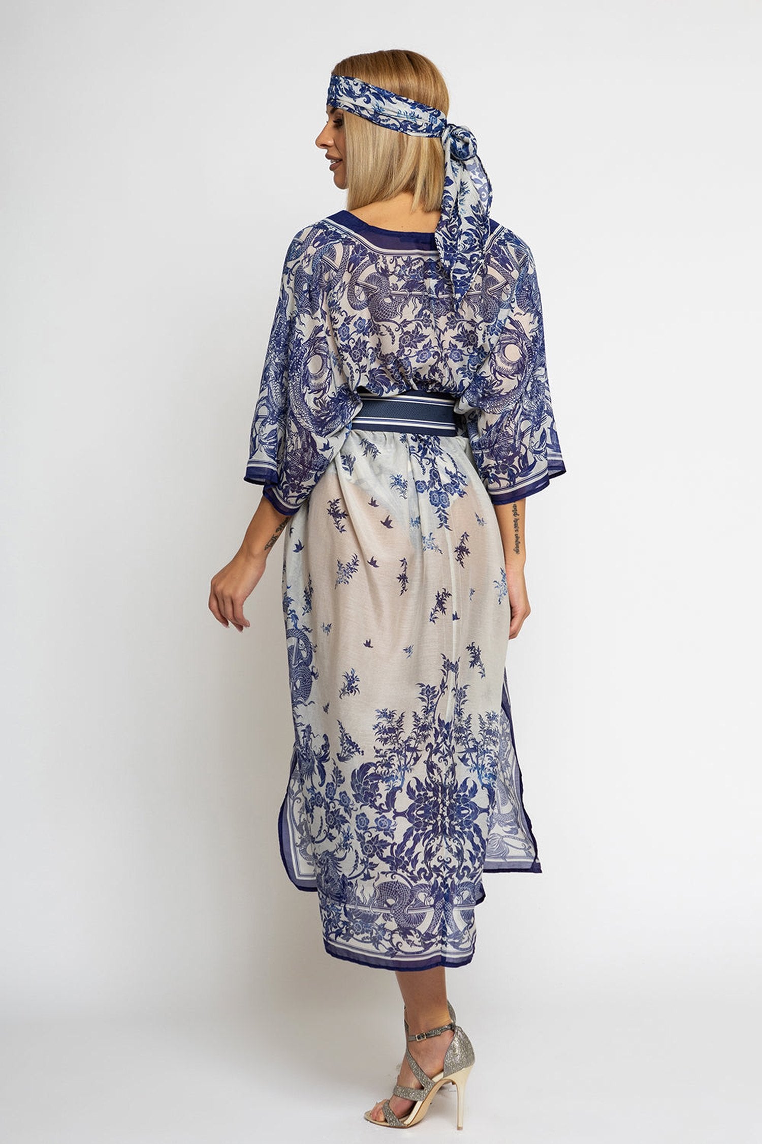 Hedvábně bavlněný kaftan - Asijská obloha
