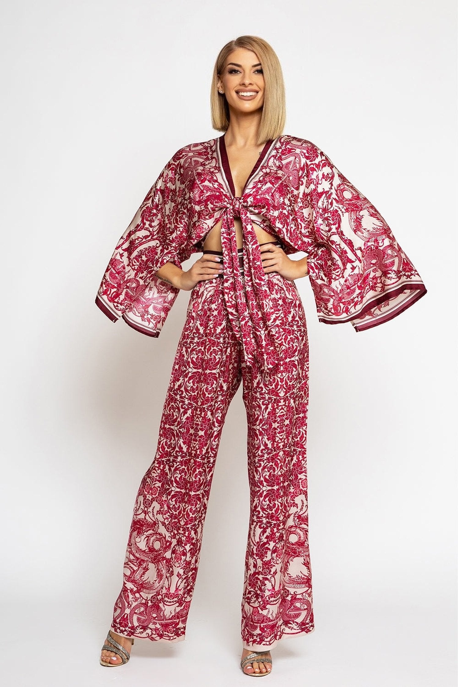 LOCKERE HOSE UND VISKOSE-SCHAL SET - ASIA BORDEAUX