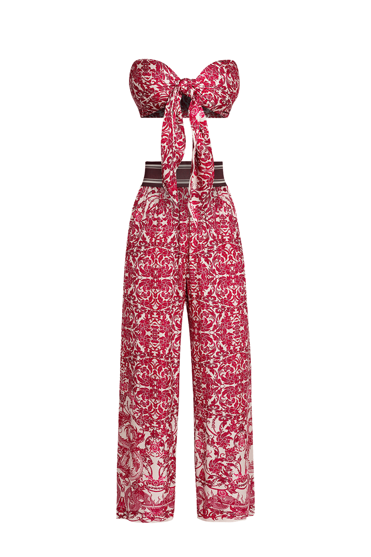 LOOSE PANTS AND VISCOSE SCARF SET - ASIA BORDEAUX