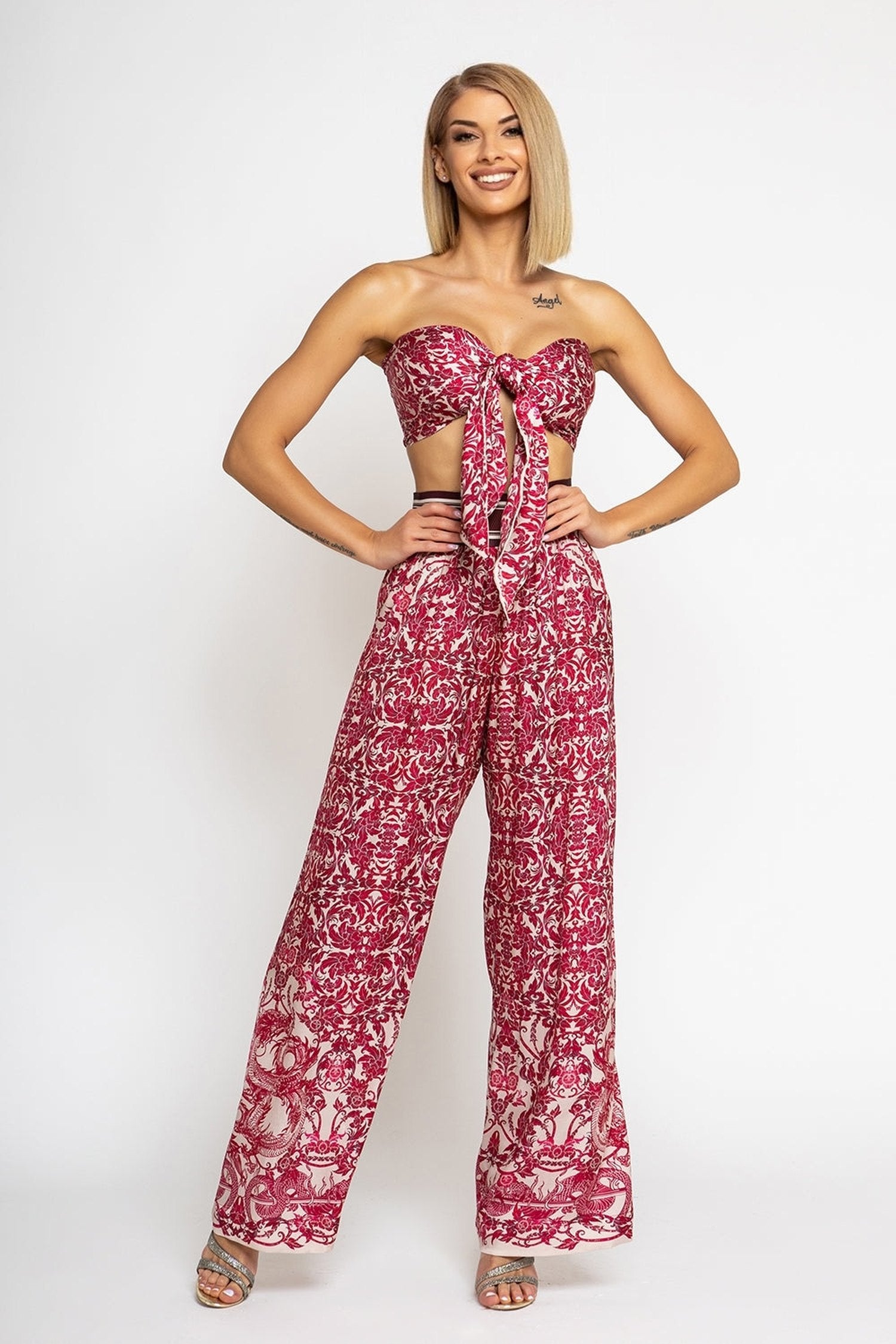 LOCKERE HOSE UND VISKOSE-SCHAL SET - ASIA BORDEAUX