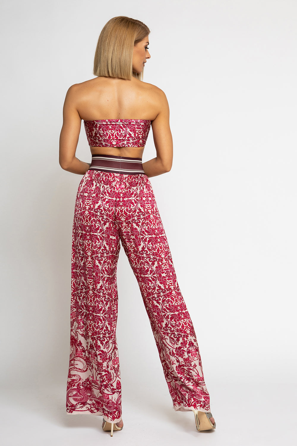 LOOSE PANTS AND VISCOSE SCARF SET - ASIA BORDEAUX