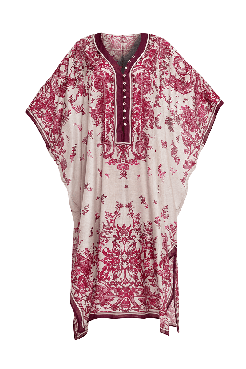 SILK COTTON CAFTAN - ASIA BORDEAUX