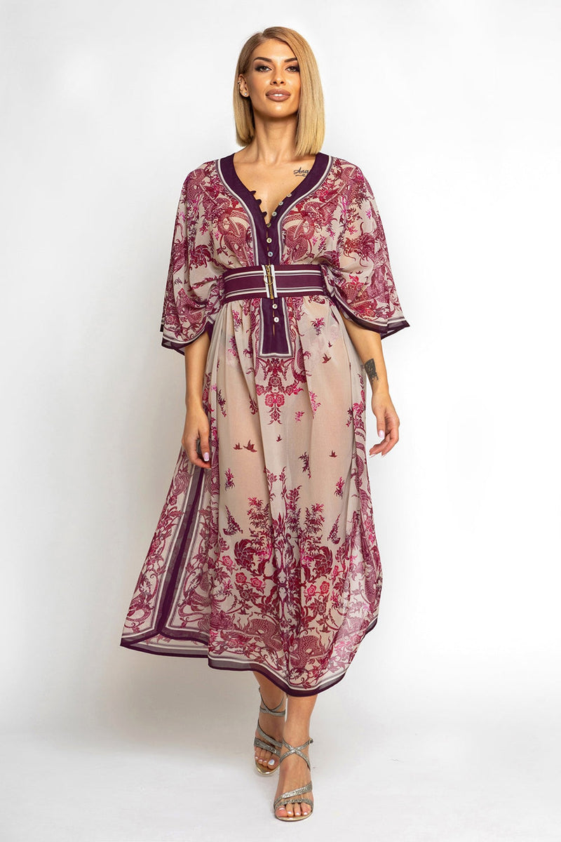 SILK COTTON CAFTAN - ASIA BORDEAUX