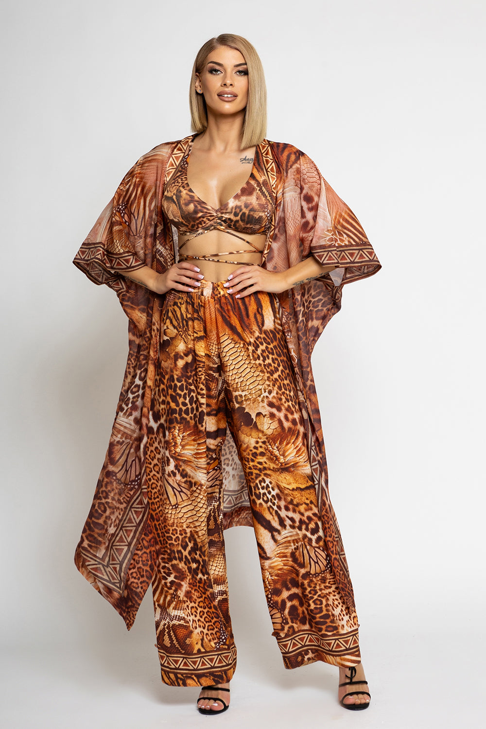 SATIN VISCOSE LOOSE FIT PANTS - LEO SAND