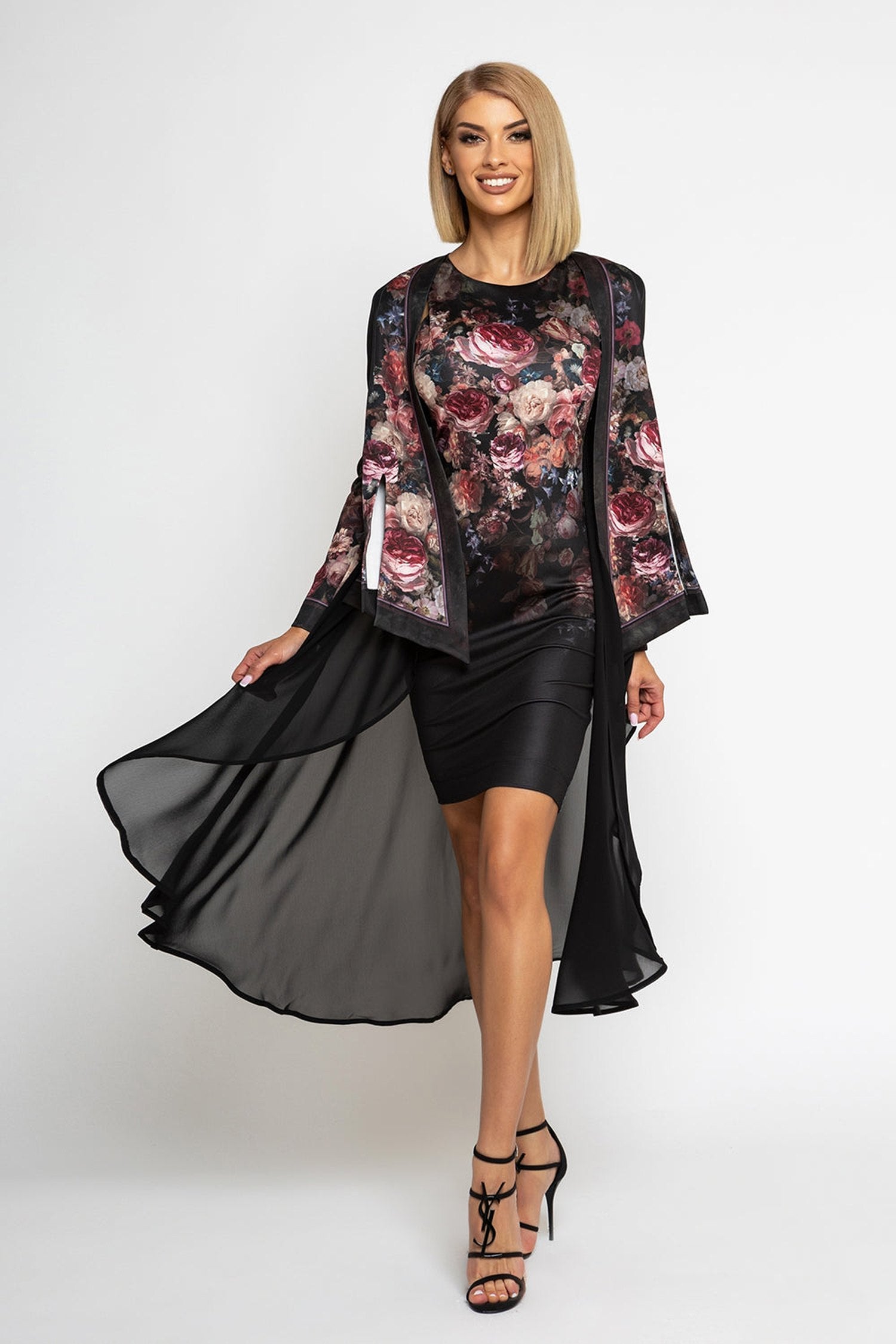 ELEGANTER CHIFFONMANTEL - VINTAGE-BLUMEN