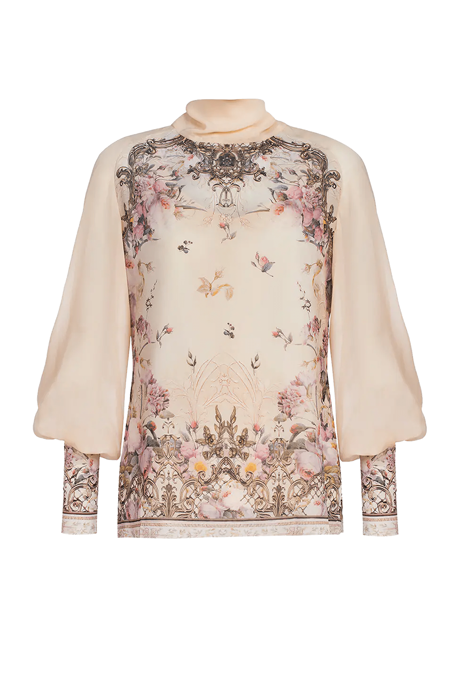 2-IN-1 DESIGNER CHIFFON-BLUSE UND TOP - BAROCKBLUMEN