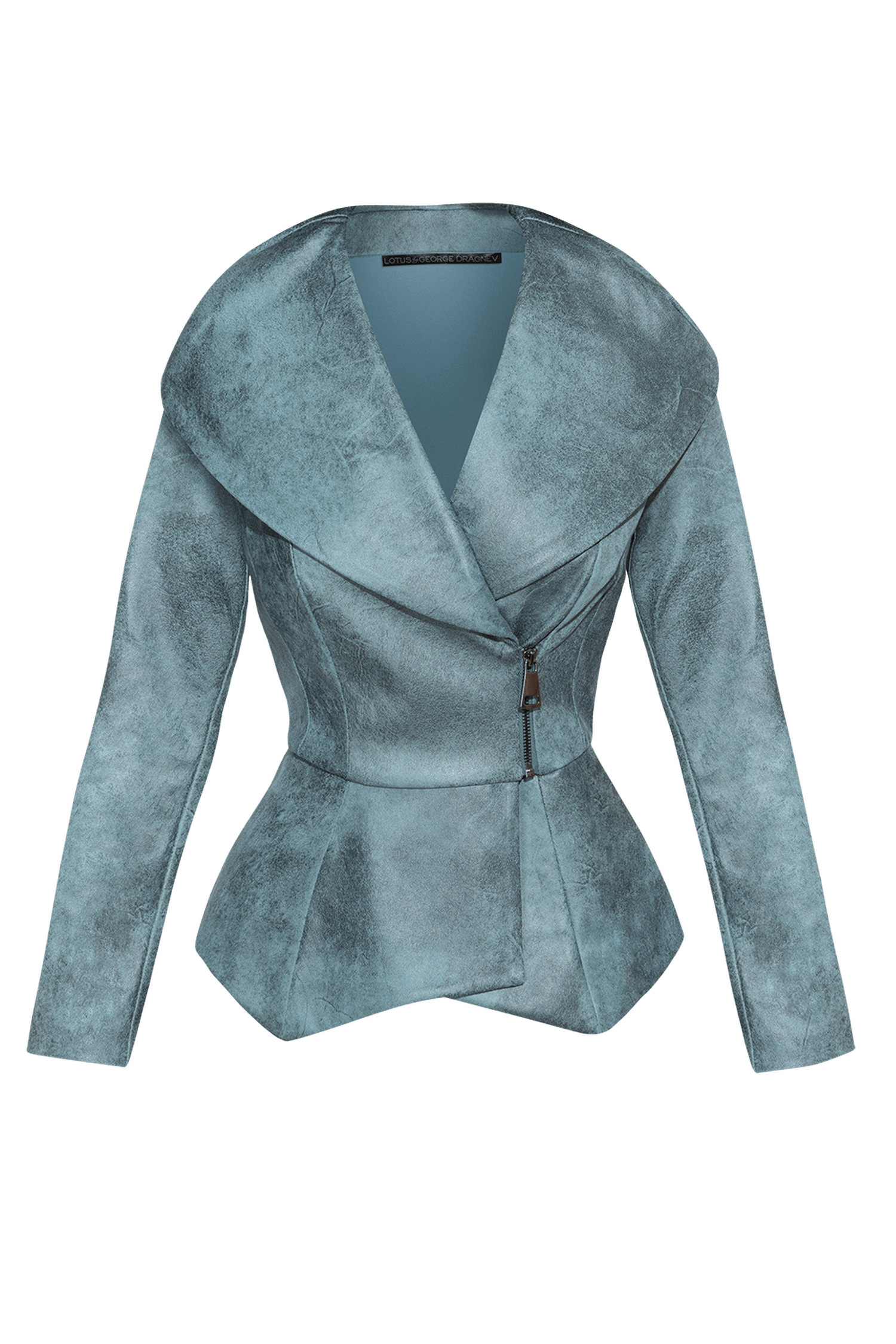 SUEDE-LOOK BLAZER WITH ASYMMETRICAL CLOSURE  IN BLUE - ESSENTIALS JIORO БЛЕЙЗЕР С ШАЛ ЯКА ОТ ВЕЛУР В АЗУРНО СИНЬО - ESSENTIALS JIORO