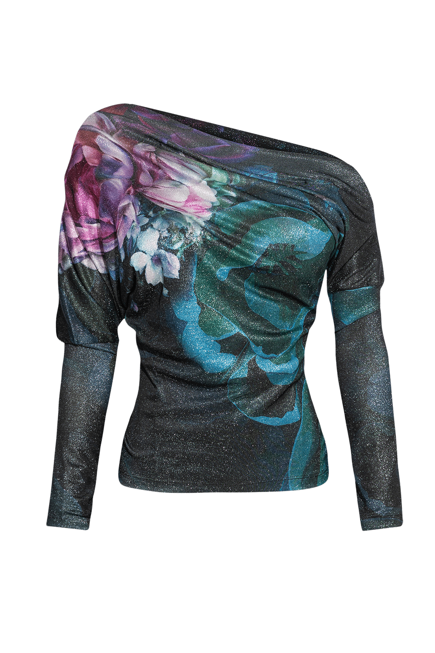 ONE-SHOULDER BLOUSE WITH LUREX - PEONIES