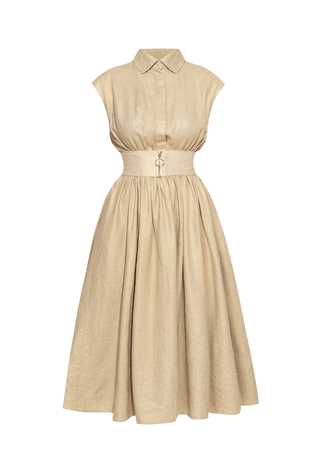 LONG LINEN DRESS WITH DETACHABLE BELT - ESSENTIALS