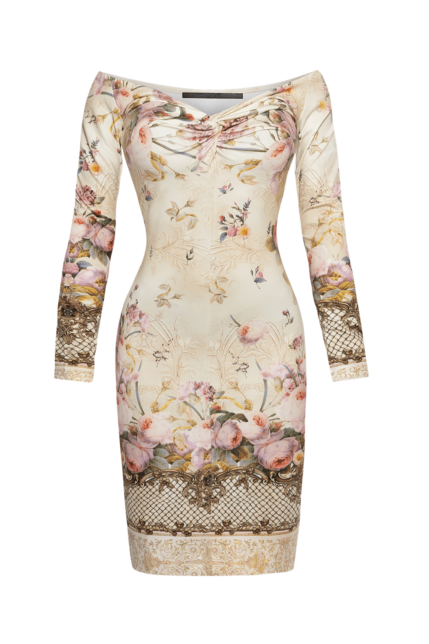 LONG SLEEVE FITTED DRESS - BAROQUE FLOWERS JIORO ВТАЛЕНА РОКЛЯ С ДЪЛЪГ РЪКАВ - BAROQUE FLOWERS JIORO