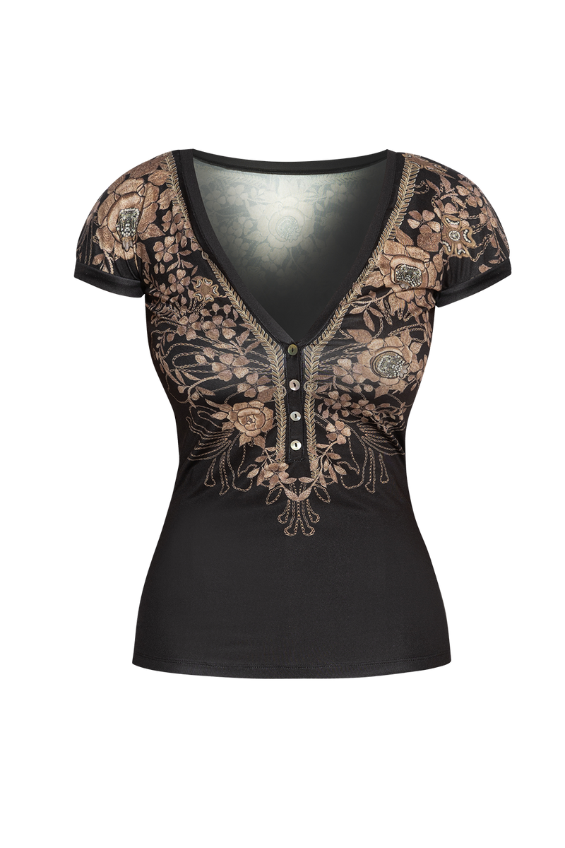 SHORT SLEEVED BLOUSE - GOLDEN ROSES JIORO БЛУЗА С V-ДЕКОЛТЕ - GOLDEN ROSES JIORO