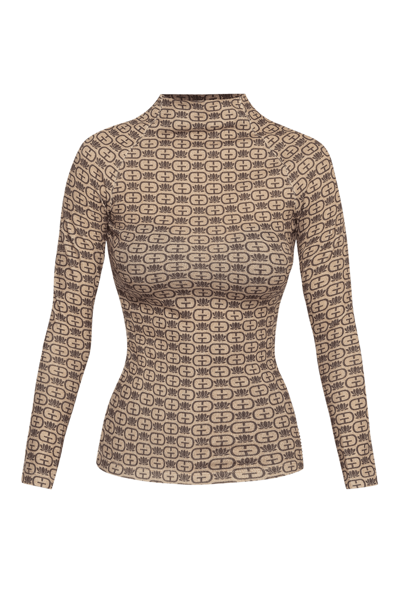 TOP MADE OF FINE KNITWEAR - DARK BROWN LOGO JIORO ТОП ОТ ФИНО ПЛЕТИВО - DARK BROWN LOGO JIORO