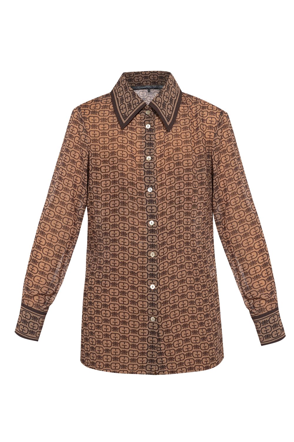 LONG SLEEVE PRINT SHIRT-DARK BROWN LOGO