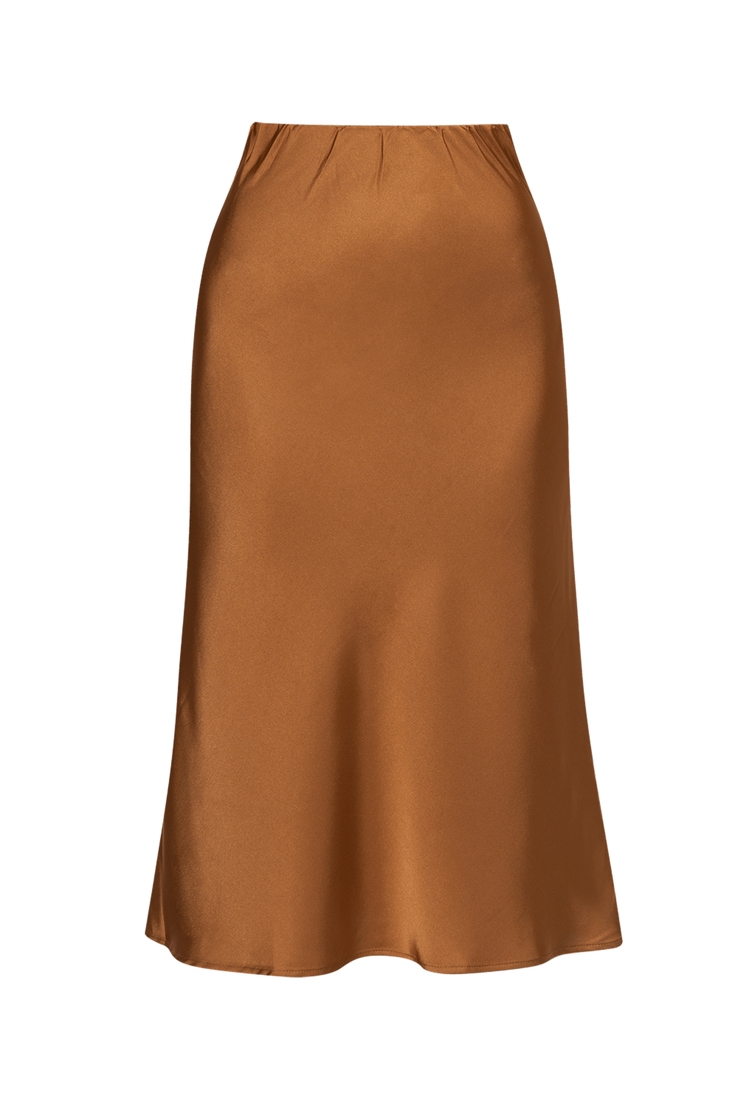 BIAS-CUT SATIN SKIRT WITH ELASTIC WAISTBAND IN BROWN - ESSENTIALS