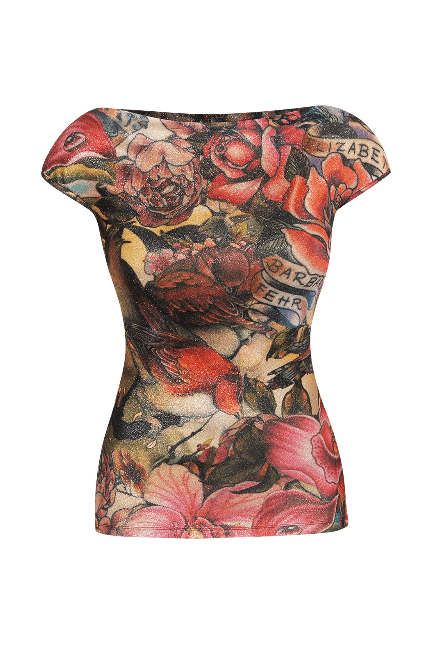 DESIGNÉRSKÝ TOP S KRÁTKÝMI RUKÁVY A LESKEM - TATTOO STAR