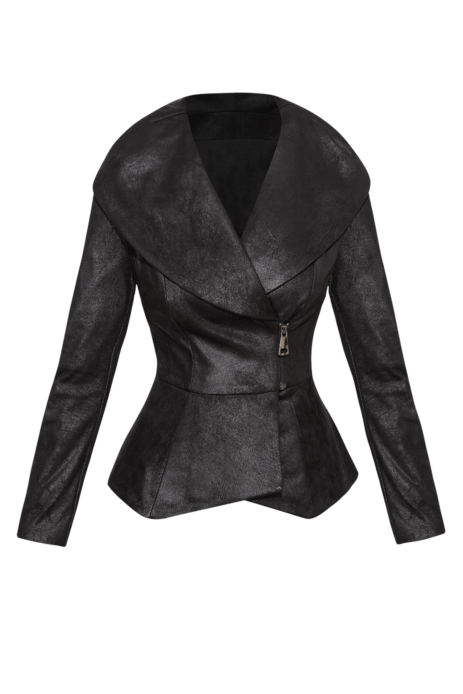 SUEDE-LOOK BLAZER WITH ASYMMETRICAL CLOSURE  IN BLACK - ESSENTIALS JIORO БЛЕЙЗЕР С ШАЛ ЯКА ОТ ВЕЛУР В ЧЕРНО - ESSENTIALS JIORO