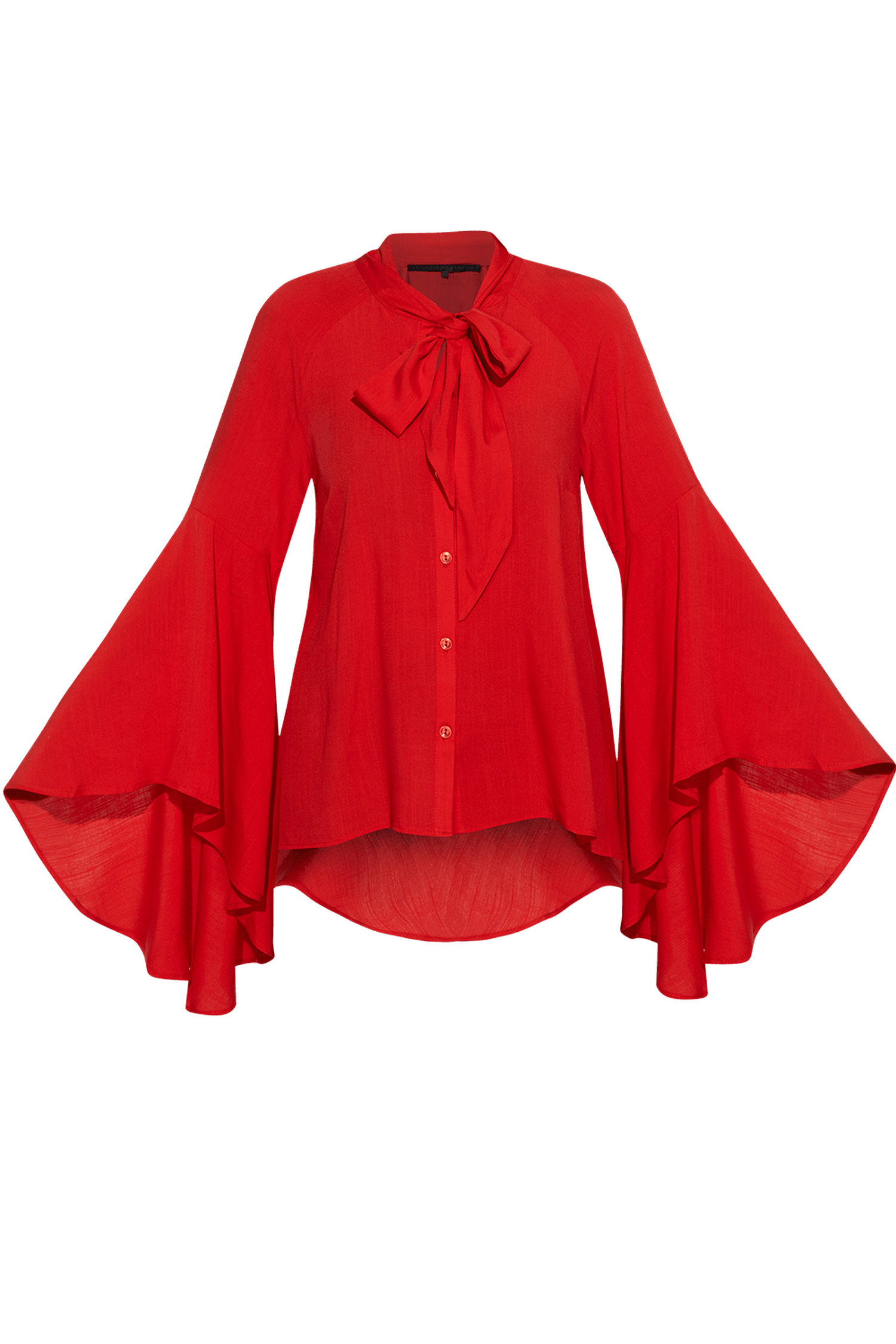 RED VISCOSE BLOUSE WITH FLARED SLEEVES - ESSENTIALS