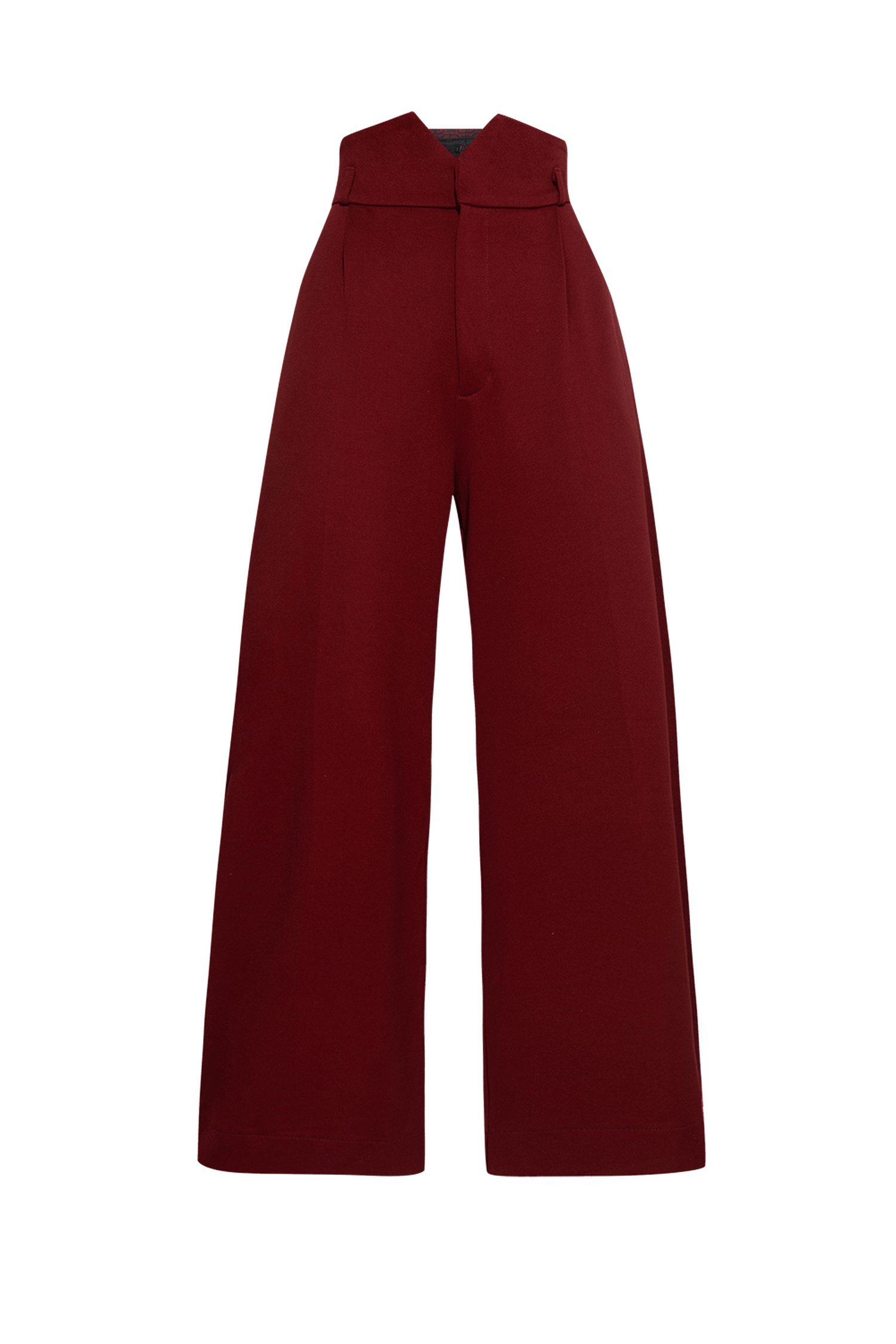 VISCOSE BLEND HIGH-WAISTED BURGUNDY TROUSERS – ESSENTIALS