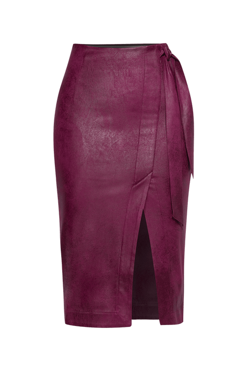 SUEDE-EFFECT BURGUNDY WRAP SKIRT - ESSENTIALS JIORO ПОЛА ОТ ВЕЛУР В ЦВЯТ БОРДО - ESSENTIALS JIORO