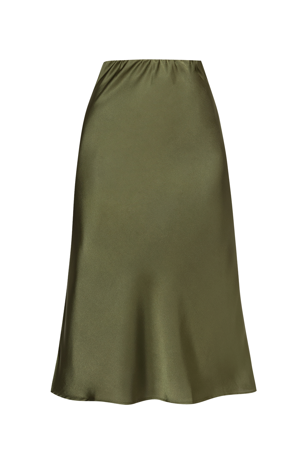 BIAS-CUT SATIN SKIRT WITH ELASTIC WAISTBAND IN OLIVE GREEN - ESSENTIALS