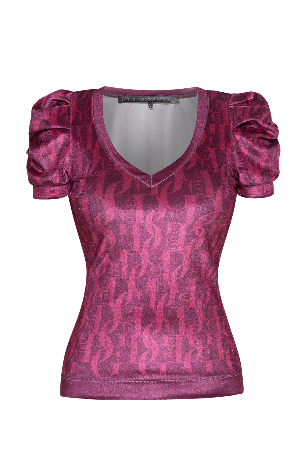 BLOUSE WITH PUFF SLEEVES AND V-NECKLINE - BURGUNDY LOGO
