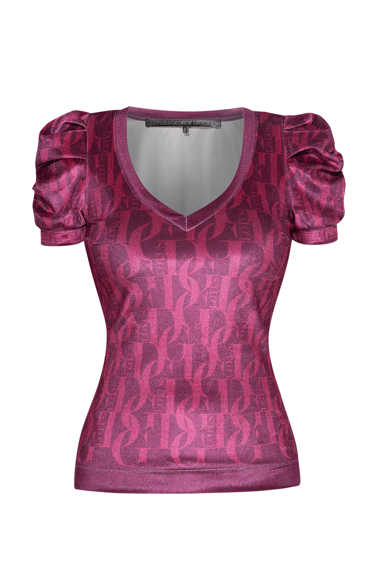 BLOUSE WITH PUFF SLEEVES AND V-NECKLINE - BURGUNDY LOGO