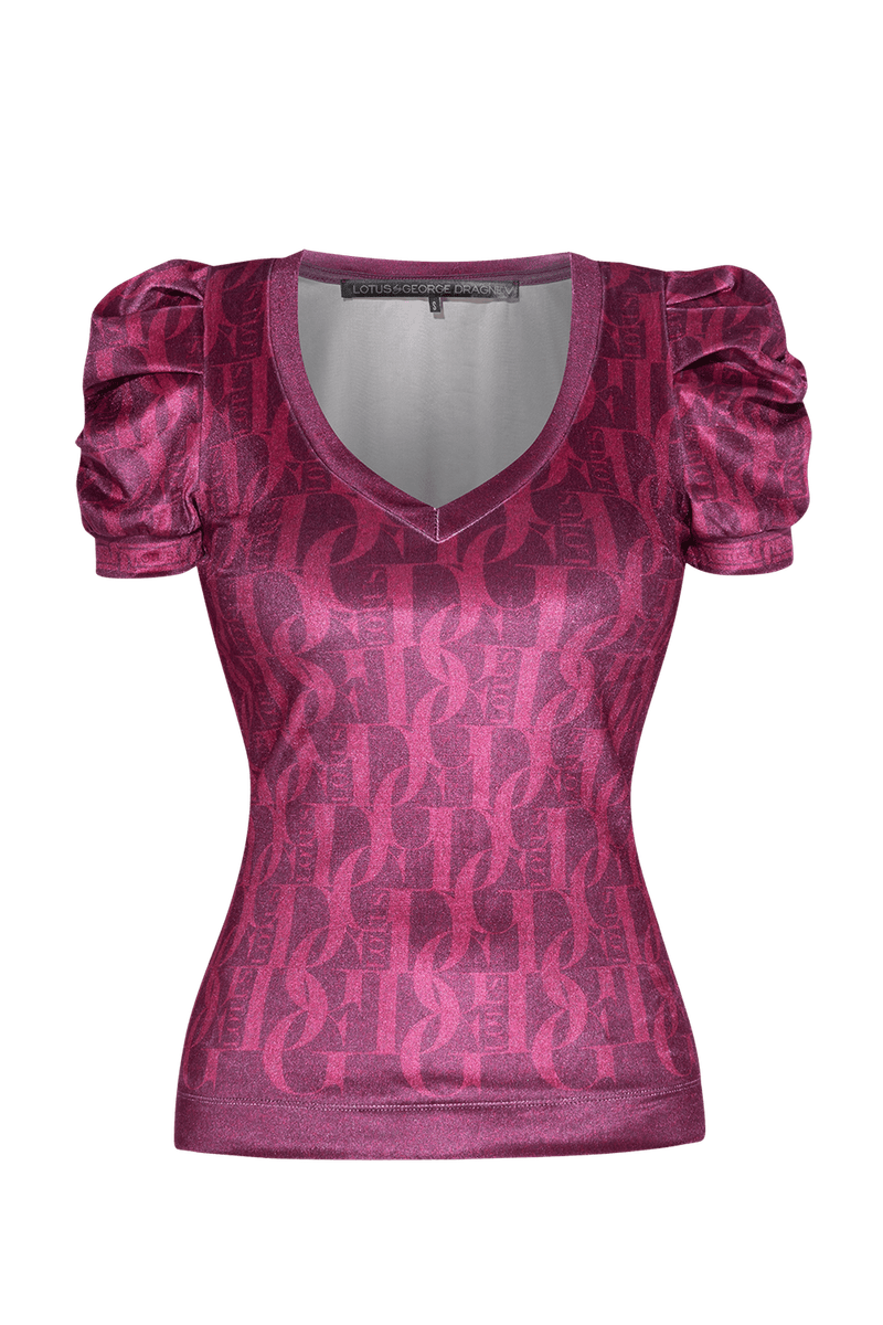 Blouse avec manches bouffantes et encolure en V - logo bordeaux