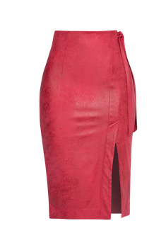 SUEDE-EFFECT CYCLAMEN WRAP SKIRT - ESSENTIALS JIORO АСИМЕТРИЧНА ПОЛА ОТ МАТЕРИЯ С ВЕЛУРЕН ЕФЕКТ В ЦВЯТ ЦИКЛАМА – ESSENTIALS JIORO
