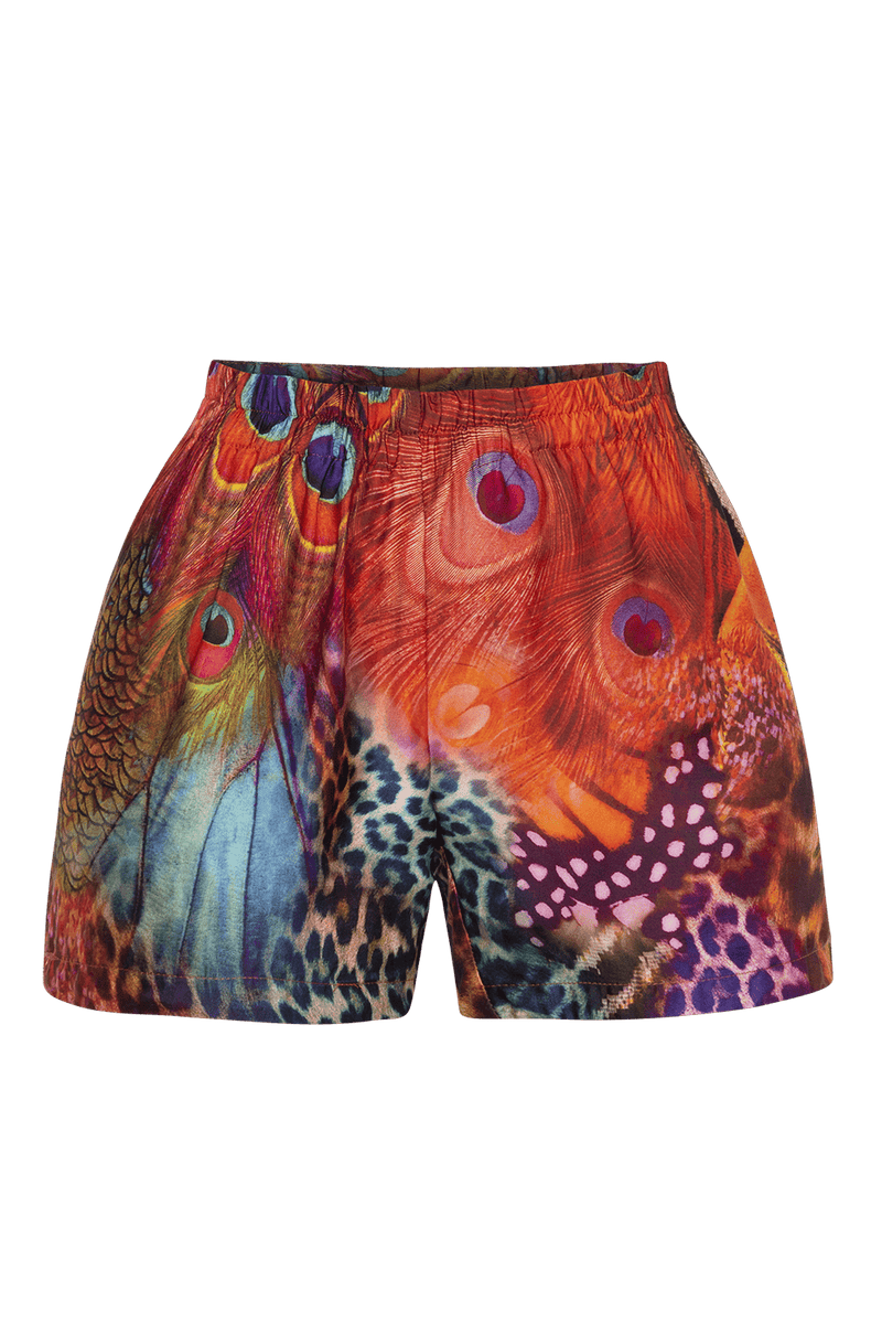 WOMEN'S SATIN VISCOSE SHORTS - LEO NEON WILD JIORO ДАМСКИ ШОРТИ ЛЪСКАВА ВИСКОЗА - LEO NEON JIORO