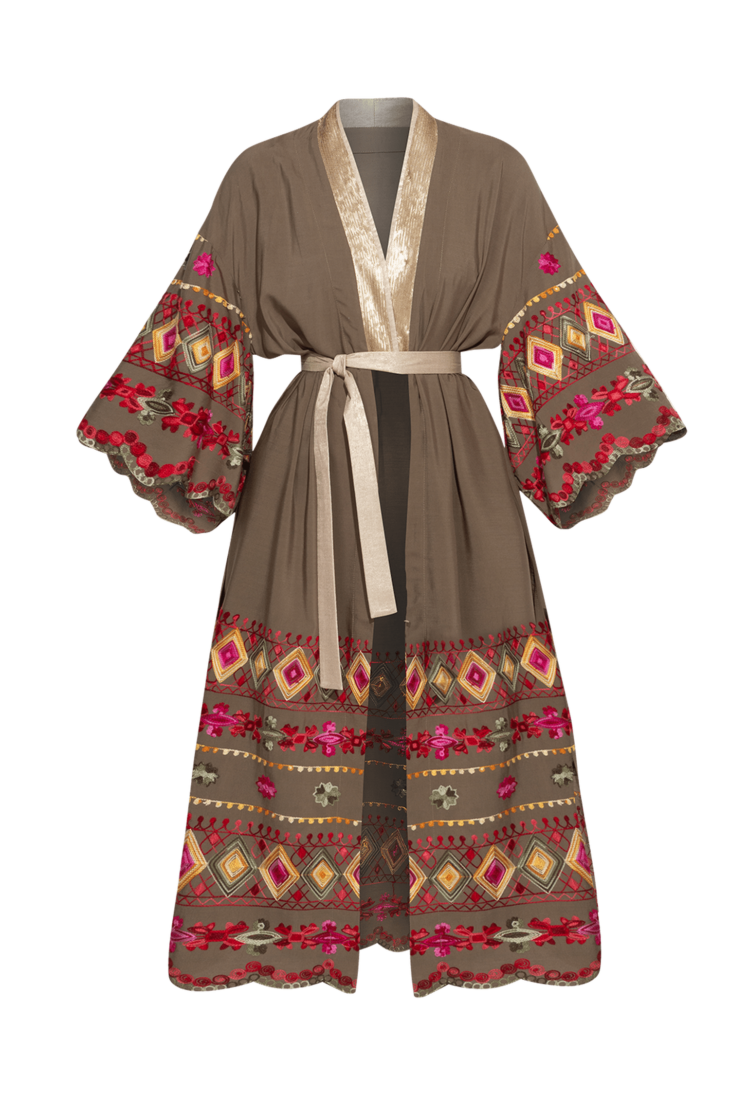 VISCOSE KIMONO IN KHAKI COLOR - ESSENTIALS