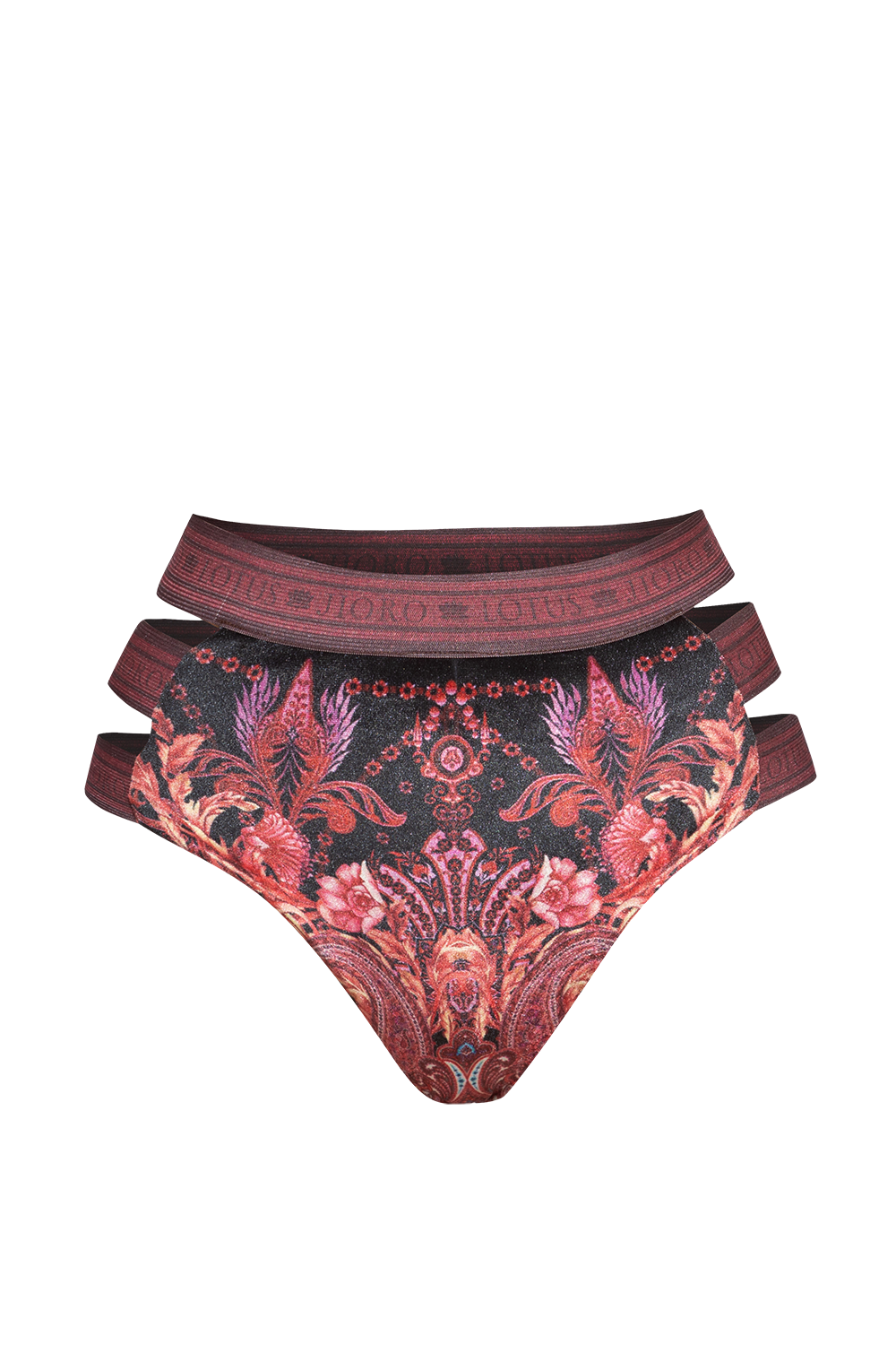 HIGH-WAISTED VELVET BIKINI BOTTOMS - PAISLEY DARK